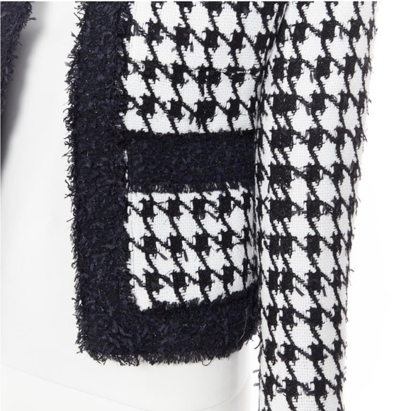 BALMAIN black white houndstooth tweed 4 pocket padded cropped jacket FR42 - Picture 10 of 16
